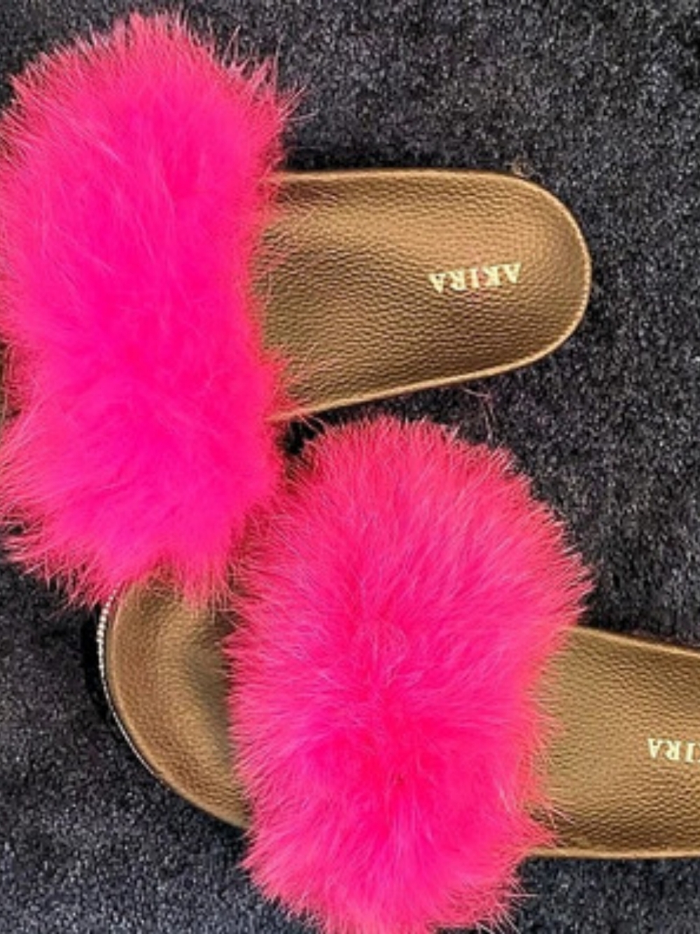 AKIRA Pink Faux Fur Slide Sandals Like New